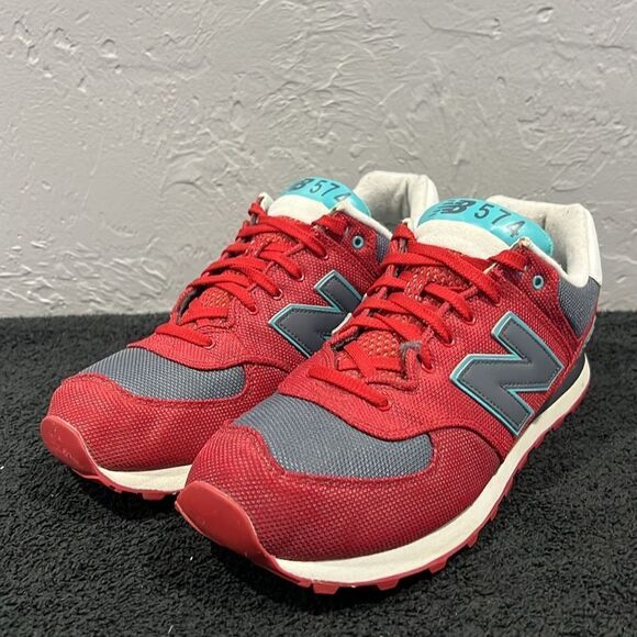 🔥🔥 NEW BALANCE 574 Red/Gray/Aqua Blue Classics  Sneakers Men Size 12 - PERFECT - Picture 5 of 13